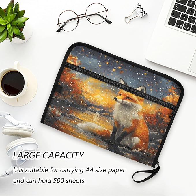 Expanding File Folder Funny Magic Fox Accordion File Organizer 13 Pockets Document Organizer with Zipper Labels A4 Letter Office Storage