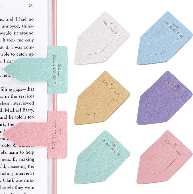 Leather Bookmark for Reading Women, Shh Book Talking Bookmarks, Index Book Marks for Book Lovers, 6 Pcs Light Color Set