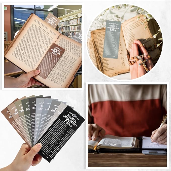 Motiskyy 100 Pcs Spanish Bible Emergency Numbers Bookmark Christian Church Gift 6 x 2.36 Inches Religious Fathers' Day Gift for Church Favor Welcome Sunday School Teacher(Morandi Color)