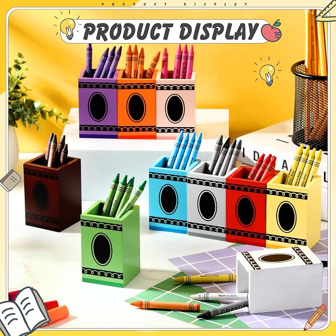 Threehoney 10 Pcs Crayon Organizer Crayon Box Shaped Crayon Holder Wooden Colored Pen Holder Crayon Dispenser Marker Storage Organizer for Back to School for Classroom School Art Storage Supplies