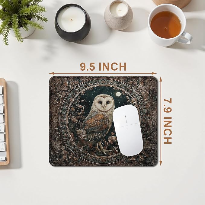 Moody Dark Floral Owl Mouse Pad, Gifts for Owl Lovers, Dark Academia Gothic Nature Cottagecore Botanical Bran Owls Mouse Pad for Home Office Computer Gaming Desk Essentials, 9.5x7.9 Inch