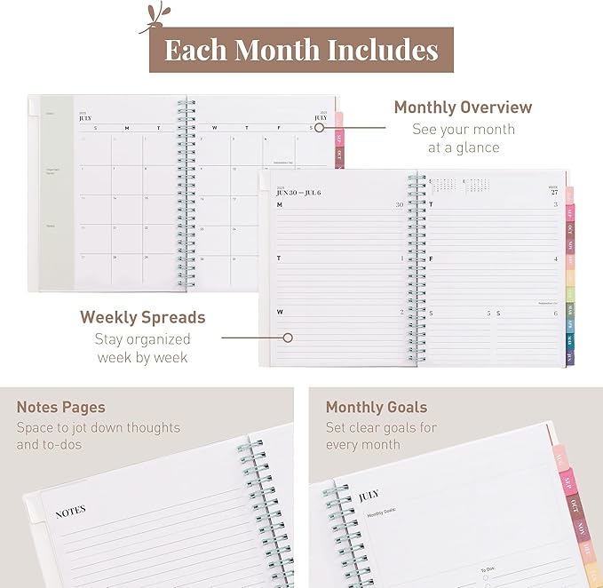 Rileys Academic Planner 2025-2026, Daily, Weekly & Monthly Planner, July 2025 - June 2026, Student Notes Pages, Twin-Wire Binding, Weekly Agenda for School & Work (8 x 6-Inches, Green, Classic)