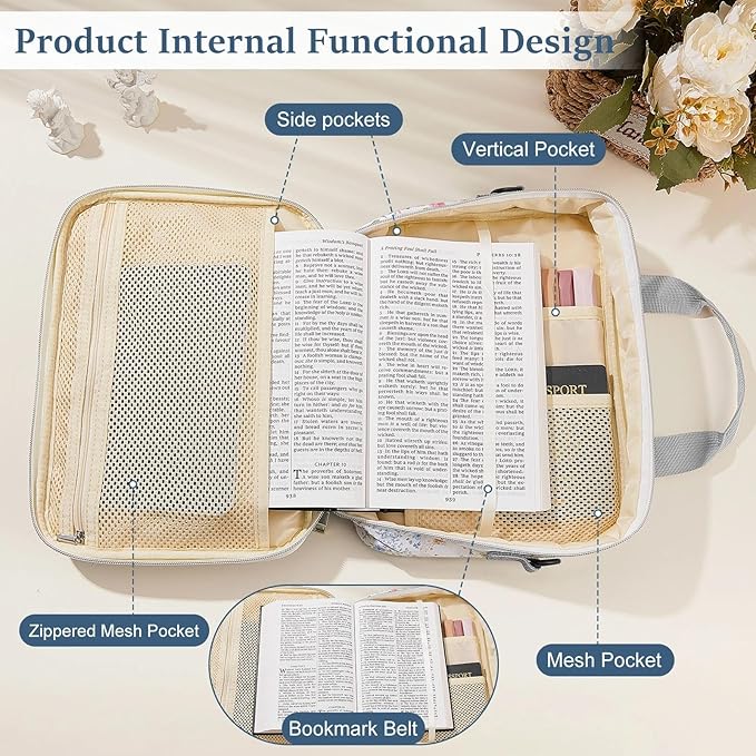 Play Tailor Bible Cover Case for Women Large Bible Bag Carrying Case Study Supplies Accessories with Tabs, Highlighters and Adjustable Shoulder Belt for Girls, Pink Blue