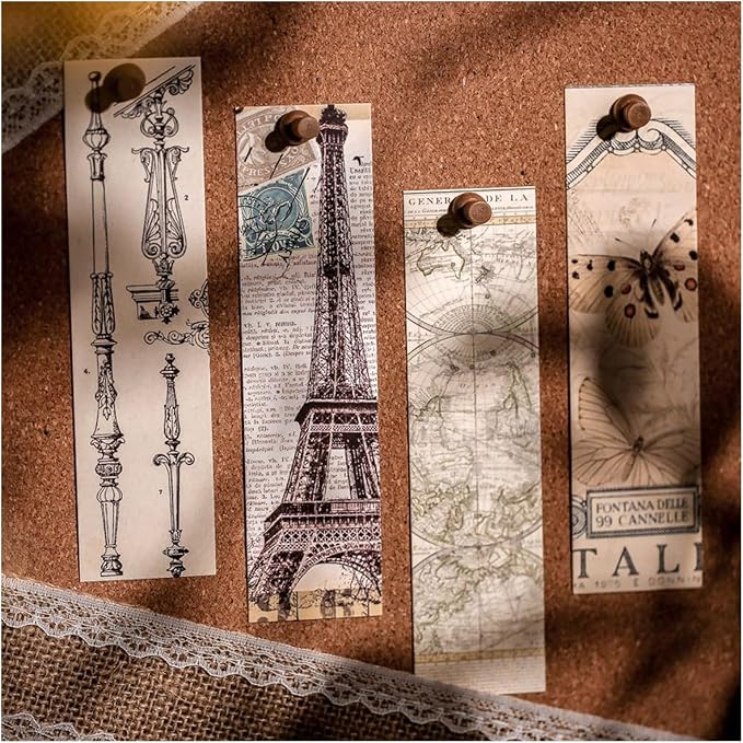 30Pcs Vintage Aesthetic Bookmarks, Antique Newspaper & Retro Art Page Markers, Old World Map Building Floral Design for Book Lovers (The Past)