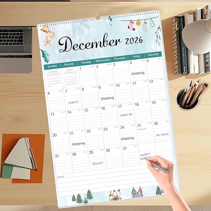 GuassLee Extra Large Wall Calendar 2026-2027, 20"x 30" Big Vertical Wall Calendar 2026, Jan. 2026 to Jun. 2027, 18-Month Hanging Planner Wall with Julian Date for Office Home School Organizing