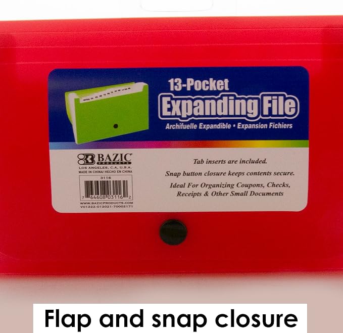 BAZIC 5-Pockets Coupon/Personal Check Size Expanding File