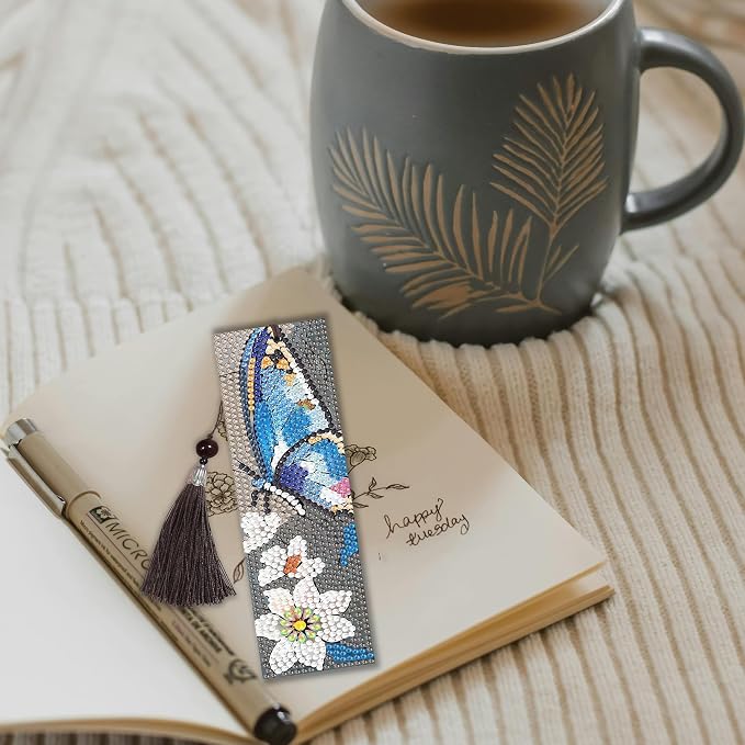 12 Pcs Butterfly Diamond Painting Bookmarks,Diamond Art Bookmarks with Tassel, Diamond Art Painting Kits for Beginners Adults DIY Art Craft Gifts Book Decors