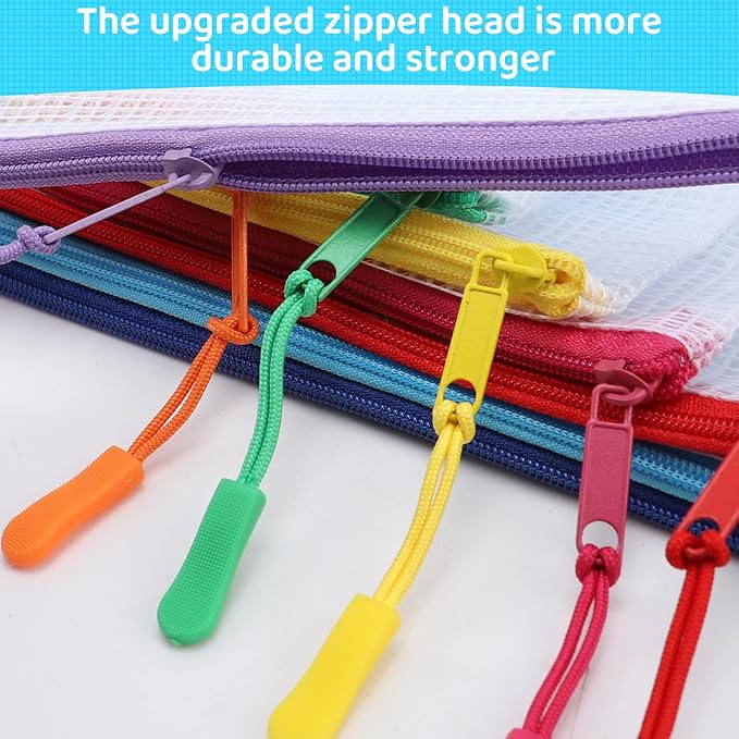 YOPCDJ 24pcs Mesh Zipper Pouch File Bags Puzzle Storage Bags, A4 13x9 Inches Large Reusable Zipper Pouches for Organizing Classroom Board Game Organization