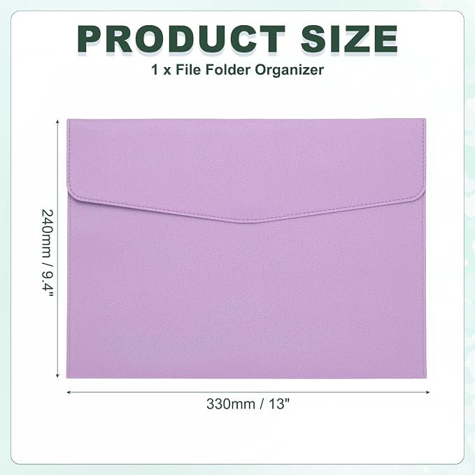 PATIKIL PU Leather A4 File Folder, Document Holder Filing Organizer Portfolio Envelope Folder Case with Snap Closure for Letter Receipt Style 2, Purple