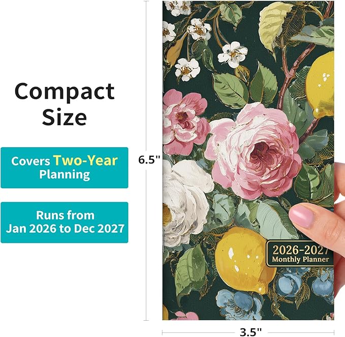 Pocket Calendar 2026-2027 for Purse, Two Year Monthly Planner Pocket Size 6.5" x 3.5", Jan 2026 - Dec 2027 Monthly Planner Small Calendar for School, Work and Home - Colorful Painting