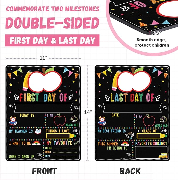 FaCraft First Day of School Sign Board - 11"×14" Double Sided First & Last Day of Preschool Pre-K Kindergarten Chalkboard Reusable and Erasable Sign Photo Prop Gift Back to School Supplies