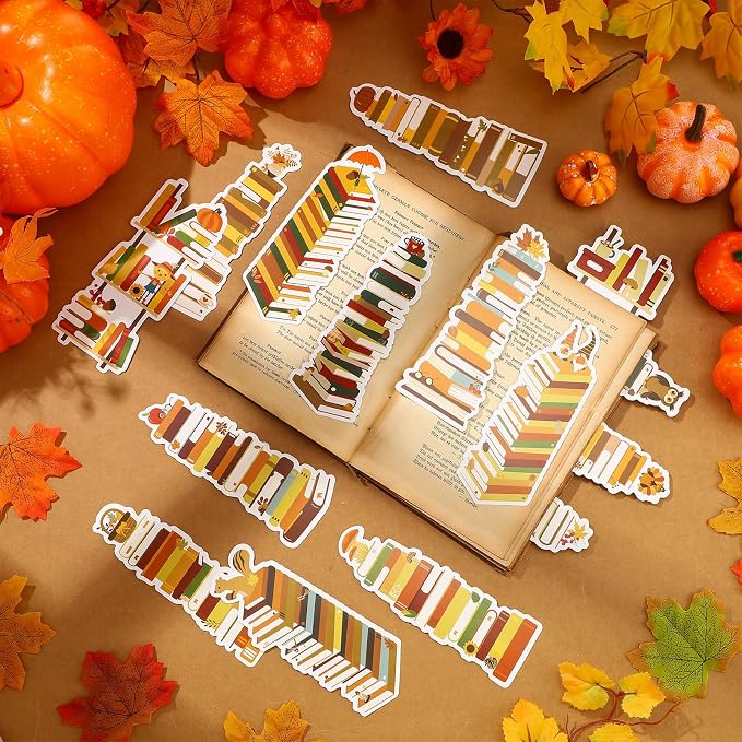 Kolldenn 150 Pcs Book Tracker Bookmarks Bulk 6.3 x 1.97 Inch Bookshelf Love to Read Bookmarks Paper Tracking Double Sided Reading Page Markers for Back to School Reading Lover(Fall)