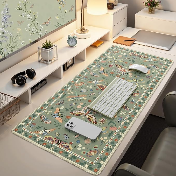 iCasso Green Large Mouse Pad, Desk Matt for Desktop, XXL Desk Mat for Keyboard and Mouse, Anti-Slip Big Mousepad Computer Mat with Stitched Edges
