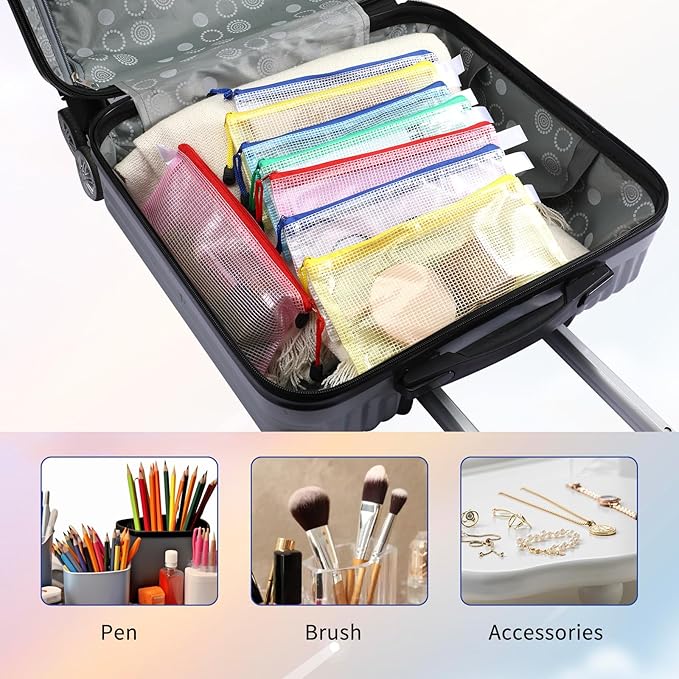 100 Pcs Mesh Zipper Pouch Bulk, 9.25 x 4.72 Inch Small Clear Plastic Pencil Pouches Multipurpose Waterproof Pencil Pouch for Stationary, Cosmetics, Bill, Envelopes Storage (5 Colors)