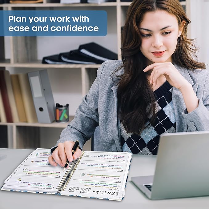 2026 Planner, Weekly and Monthly Calendar Planner Book, January 2026 - December 2026, Hardcover Spiral Planner with Monthly Tabs, Notes Pages, Perfect for Women & Men, A5 (6.4" x 8.5") - Blue Floral