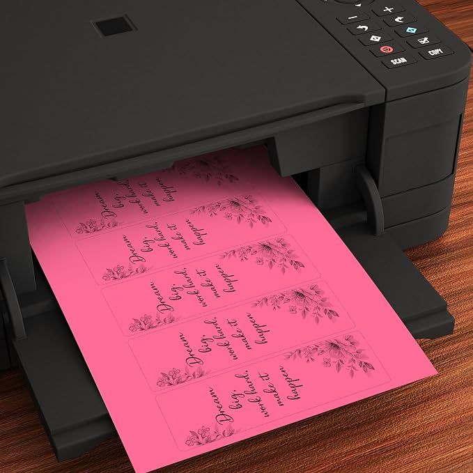 Printable Bookmarks - Blank Bookmark Printing Paper for Inkjet & Laser Printers - 2" x 6" Perforated Bookmarks 5 per Page - 25 Sheets / 125 Book Marks (Rose Pink)