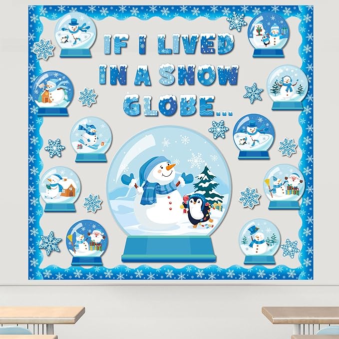 Dispowreath Winter Bulletin Board Decorations Set Winter Snow Globe Classroom Door Wall Decorations Snowman Penguin Snowflakes Cutouts for Bulletin Board Borders Christmas Classroom School Supplies