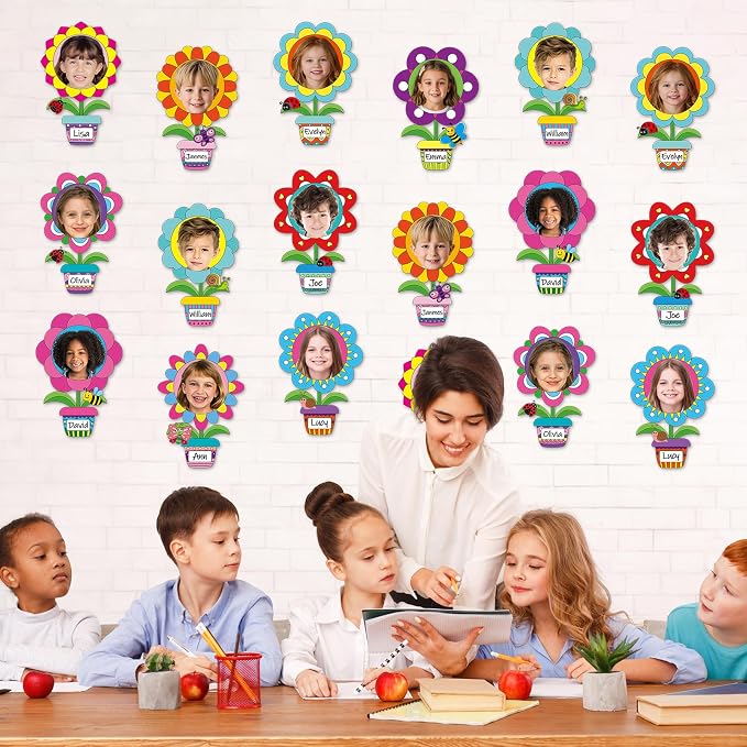 60pcs Flower Pot Theme DIY Cutouts Flower Pots Bulletin Board Decoration Set Spring Colored Plant Pot Paper Cut-Outs Classroom Decor for Boy Girl DIY Photo Craft Kindergarten School Wall Door Supplies