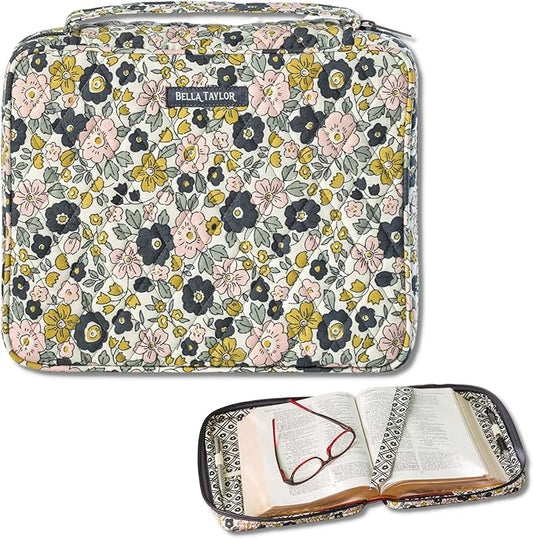 Bella Taylor Quilted Bible Cover for Women - Large Study Bible Case - Delicate Floral Charcoal