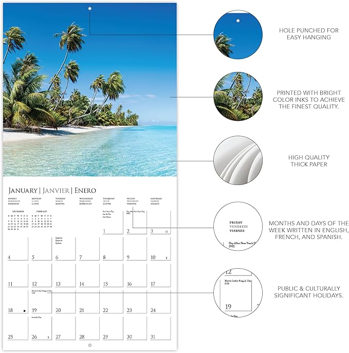 Graphique 2026 Island Paradise Mini Wall Calendar | 7” x 7” | Thick Paper | Home & Office Organizer | Large Monthly Grid | 3 Languages & Marked Holidays | 4 Month Preview Page for 2027