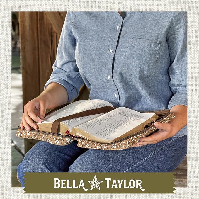 Bella Taylor Quilted Bible Cover for Women - Large Study Bible Case - Vintage Vine Brown