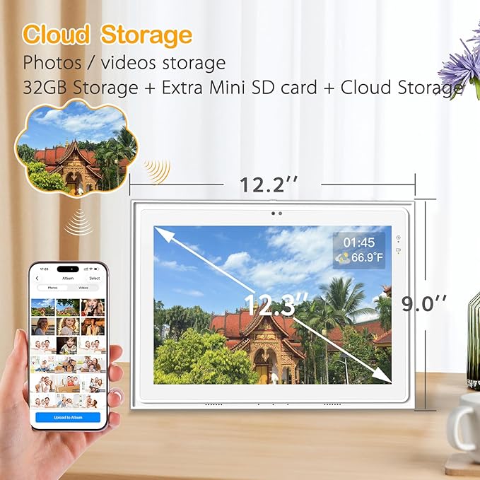 Digital Wall Calendar, 12.3 inch 1920x1280 IPS, Touch Screen Electric Home Organizor, Family Chore Charts and Meal Planner, Interactive Display schedule, Desk and Wall Mounted, Smart Electronic Calendars with Free App