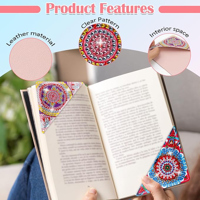 LINFANG 12 Pcs Corner Diamond Painting Bookmark, DIY Book Makers for Book Lovers, Diamond Art Beginners, Small Diamond Art Kits, Paint by Art Crafts Supplies Gift for Women Girls (Mandala)
