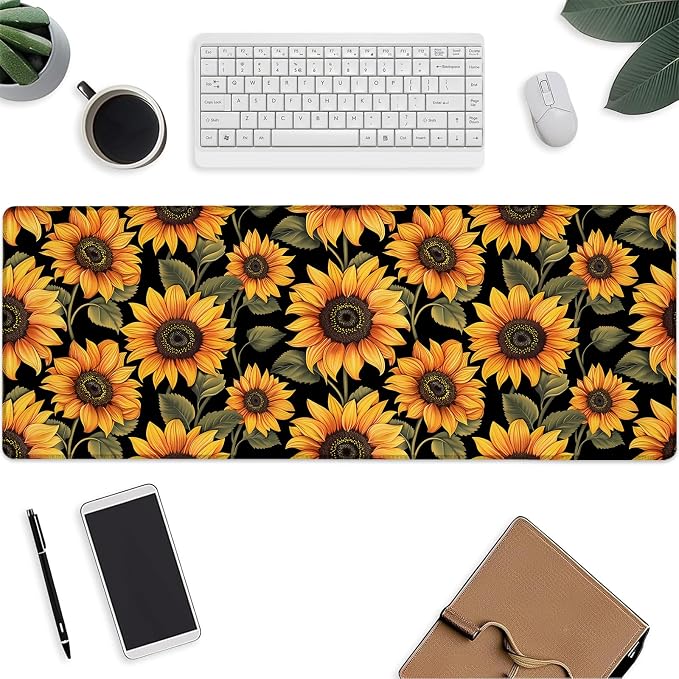 Sunflower Mouse Pad， Gaming Keyboard Mat，Laptop Computer Protector with Non-Slip Rubber Base，Large Extended MousePads Gifts for Desk Office Home，Deskmat Decor 31.5" x 11.8"