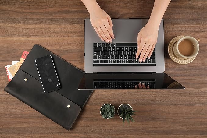 Leather Tablet Sleeve - 12.9 Inch iPad Sleeve, Document Holder Folio File Holder, Genuine Leather Sleeve Case for Protection and Style-Grey-Custom