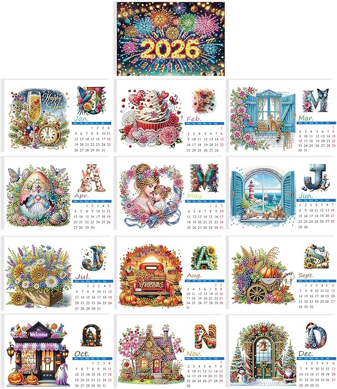 2026 Standing Desk Calendar DIY Diamond Art Painting Monthly Flip Desktop Calendar with To Do List Calendars Planner for Home Office-2026-02
