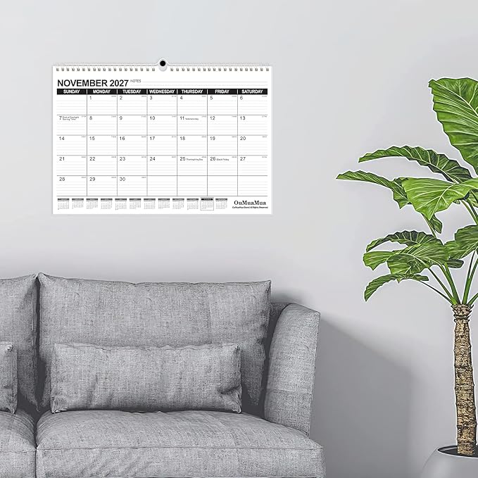 OuMuaMua Wall Calendar 2026-2027, 19 Months Academic Calendar 17" × 11.5" Hanging Planner from Jun. 2026 to Dec. 2027 with Julian Date, Ruled Blocks for Office Home Planning & Organizing