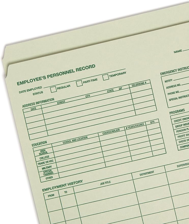 Smead Employee Record File Folder, Straight-Cut Tab, Letter Size, Moss, 20 per Pack (77000)