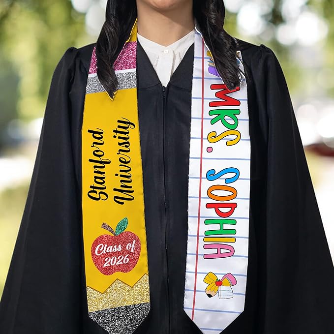 MDPrints Global Customized Graduation Stole Class Of 2026, Personalized Pencil Stole for Teacher, Gift For Graduation
