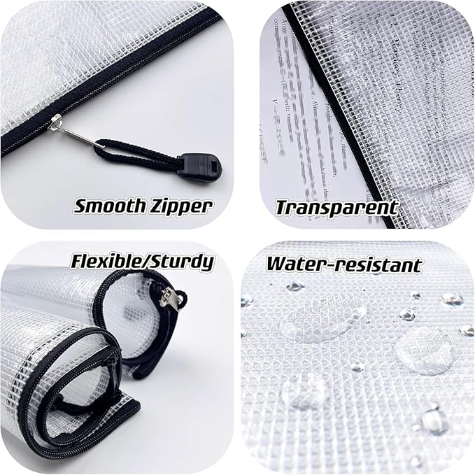 Oaimyy-20 Pcs-Mesh Zipper Pouch Document Folders Bag Zipper Zip File Folders,Puzzle Bags for Organizing Storage (Black, 11"x 14")