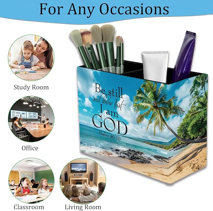 Pen Holder and Anti-Slip Mouse Pad Combination, Makeup Brush Storage Box, Tableware Storage Box, Suitable for Office and Home - Beaches and Palm trees