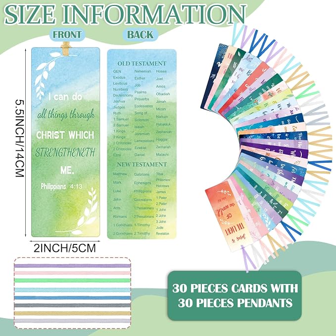 Chinco 120 Pack Bible Verse Bookmarks for Women Christian Scripture Inspirational Book Marks with Ribbons Religious Motivational Bookmarks for Women Men Church Office Gifts Supplies