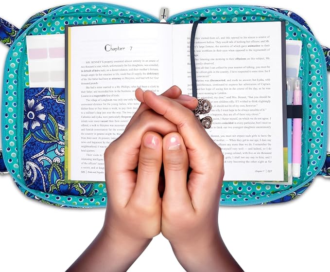 Bible Cover for Women with Adjustable Straps, Large Study Bible Carrying Case Bag with Zip Pocket, 10x7x2.7 Inches