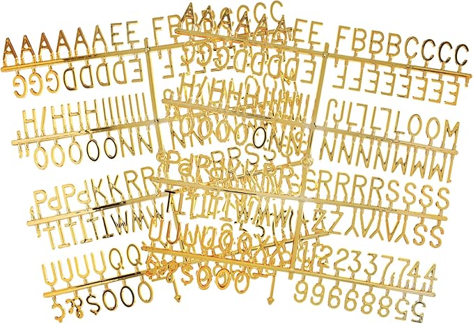 3/4 Inch Letters for Felt Letter Boards, 294 Pieces Including Characters, Numbers & Symbols for Changeable Plastic Message Boards (Gold)
