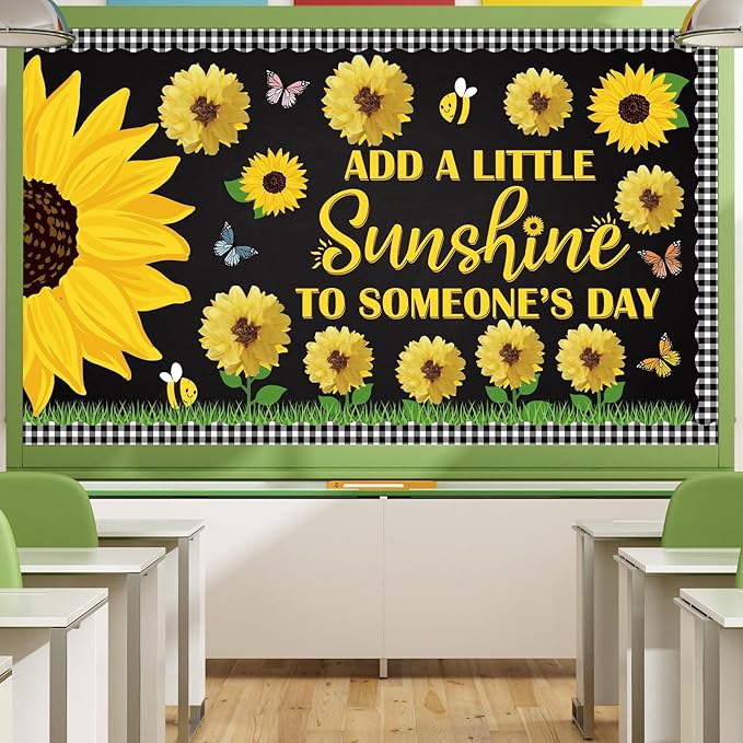Pasimy Spring Bulletin Board Decorations Set 3D Sunflower Bulletin Board Bee Classroom Decor Honeycomb Butterfly Flower Kindness Cutouts Borders for Home Office Wall Door Window Supplies(Sunflower)