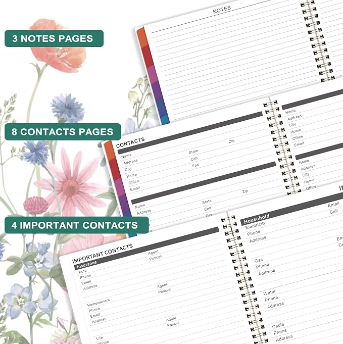 2027-2029 Monthly Planner - 3 Year Calendar 2027-2028-2029 Monthly Planner, Jan 2027 - Dec 2029, 3 Year Planner 2027-2029, 9" x 11" Planners, 36 Month Calendar with Colourful Tabs + Back Pocket - Flowers