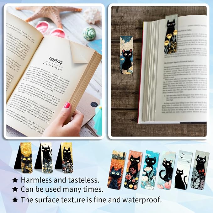 96 Pieces Magnetic Bookmarks Magnet Page Markers - Book Marks for Reading Women & Men with Storage Boxes - Gifts for Cat Lovers, Cute Magnet Bookmark Clips for Reading Pleasure (Cat Style B)