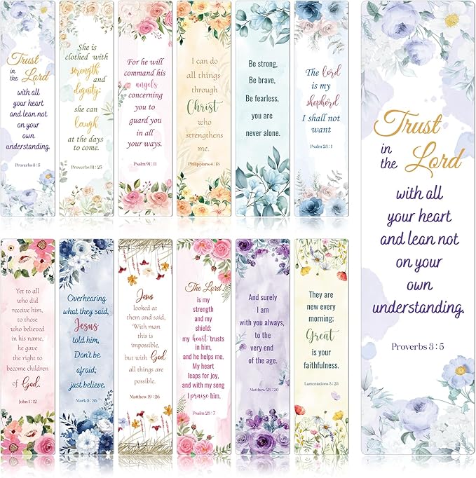 Wxiben Christian Prayer Bookmarks Gifts - 48Pcs Bible Verse Book Markers Scriptures Inspirational Bookmark Religious Flower Book Marks for Women Book Lovers Students Teacher Sunday School Church Gift