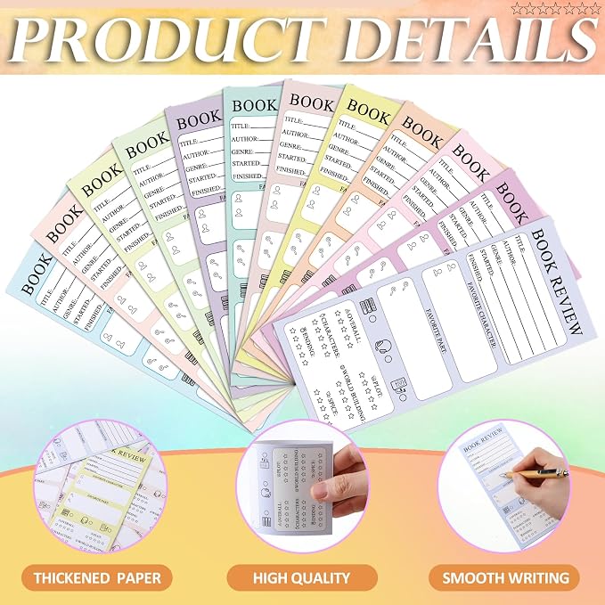 Marspark 120 Pieces Back to School Book Review Bookmarks Bulk 3.5 x 8 Inch Double Sided Reading Log Bookmark for Book Lovers Gifts(Pastel Color)