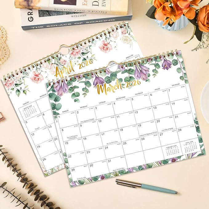 2026 Wall Calendar - Jan 2026 - Dec 2026, 2026 Calendar, 12 Month Hanging Wall Calendar 2026, 11" x 8.5", Sturdy Spiral Binding, Julian Dates, Large Block, Thick Paper, Perfect for Organizing