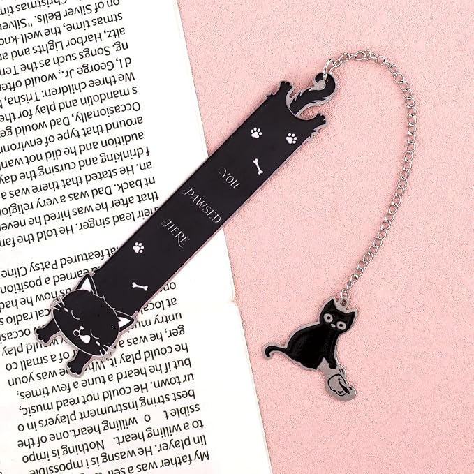 Cat Bookmark, Zinc Alloy Adorable Silver Bookmark with Cute Pendant Funny Reading Accessories for Men Women Book Enthusiasts (Alien Innovation Black Cat)