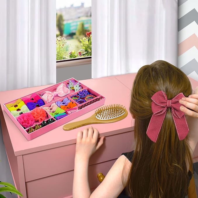 Acrimet Desk Drawer Organizer Tray with 8 Compartments – Multi-Purpose Bin for Office Supplies, Makeup, and Accessories – Fits inside Drawers or Desktops, 12.75" x 8" x 1.06" (Plastic) (Pink Color)