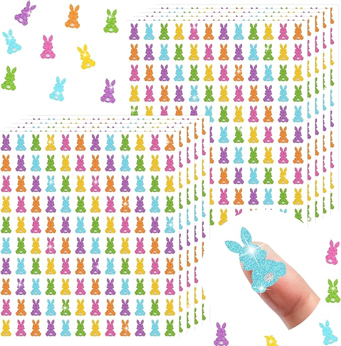 Whaline 1200Pcs Easter Mini Holographic Stickers Self Adhesive Stickers Sparkly Bunny Rabbit Spring Label Decals for Craft Scrapbook Envelope Card Teacher Reward, 10 Sheets