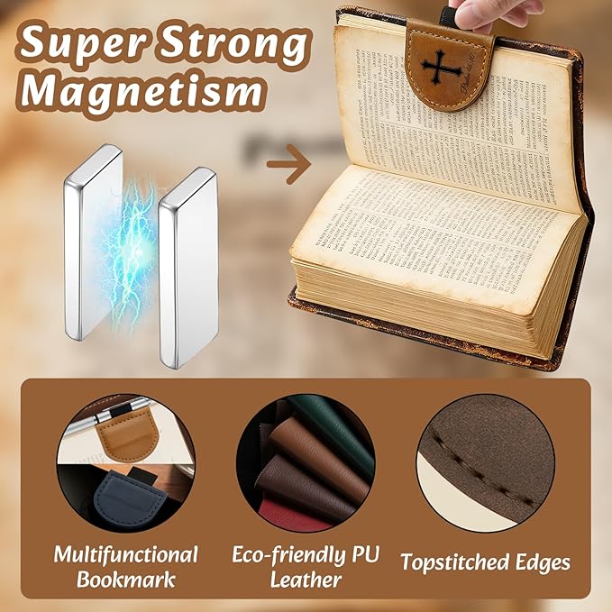 Bygone Mark Personalized Magnetic Leather Bookmark with Pen Holder - Inspirational Bible Verse Scripture Design, Custom Book Marker for Book Lovers Men Women (Brown-Ecclesiastes 3:11)