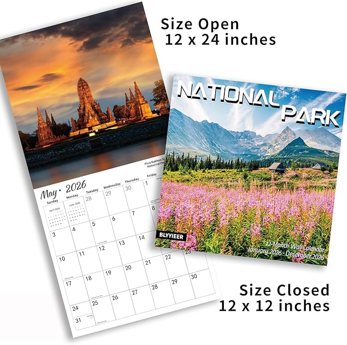 2026 Wall Calendar NATIONAL PARKS | 12 Month Hangable Nature Calendars | 12" x 24" (Open) | Thick & Sturdy Paper for Organizing & Planning | Giftable | NATIONAL PARK
