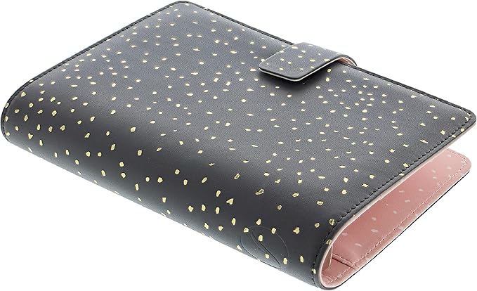 Filofax Confetti Organizer, Personal Size, Charcoal - Leather-Look, Gold Foil Accents, Six Rings, Week-to-View Calendar Diary, Multilingual, 2025 (C028722-25)